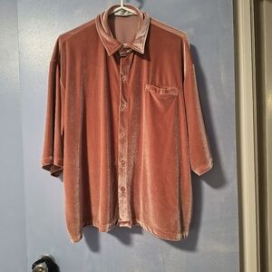 RED SKY Apricot Velvet Oversized Short Sleeve Shirt XL XXL